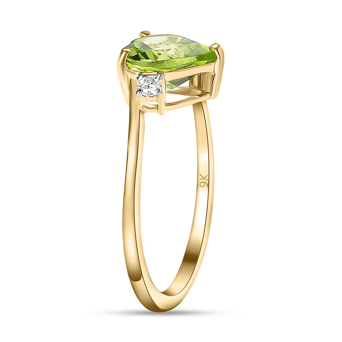9K Yellow Gold Hebei Peridot and Moissanite Heart Bypass Ring 1.72 Ct