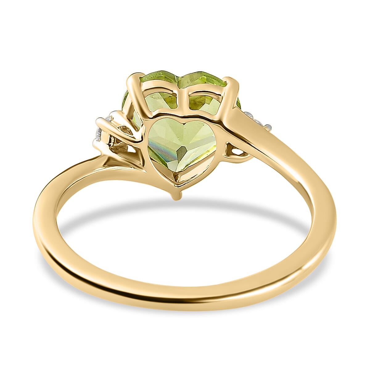 9K Yellow Gold Hebei Peridot and Moissanite Heart Bypass Ring 1.72 Ct