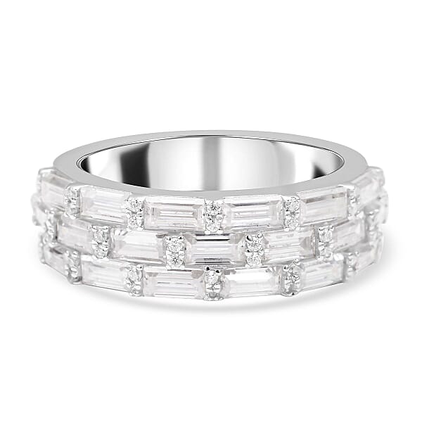 Moissanite Half Eternity Ring in Rhodium Overlay Sterling Silver 2.73