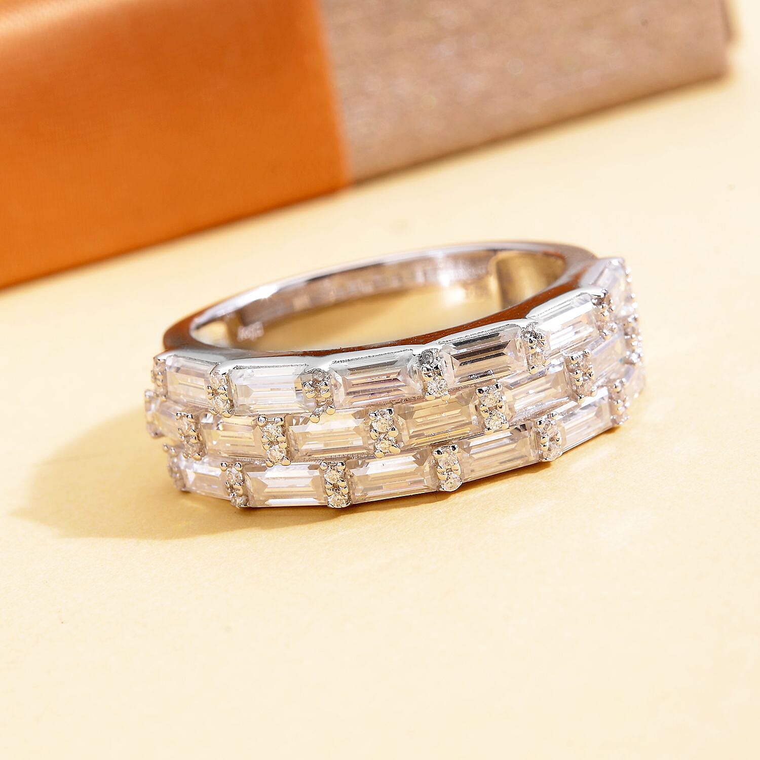 Moissanite Half Eternity Ring in Rhodium Overlay Sterling Silver 2.73 Ct.