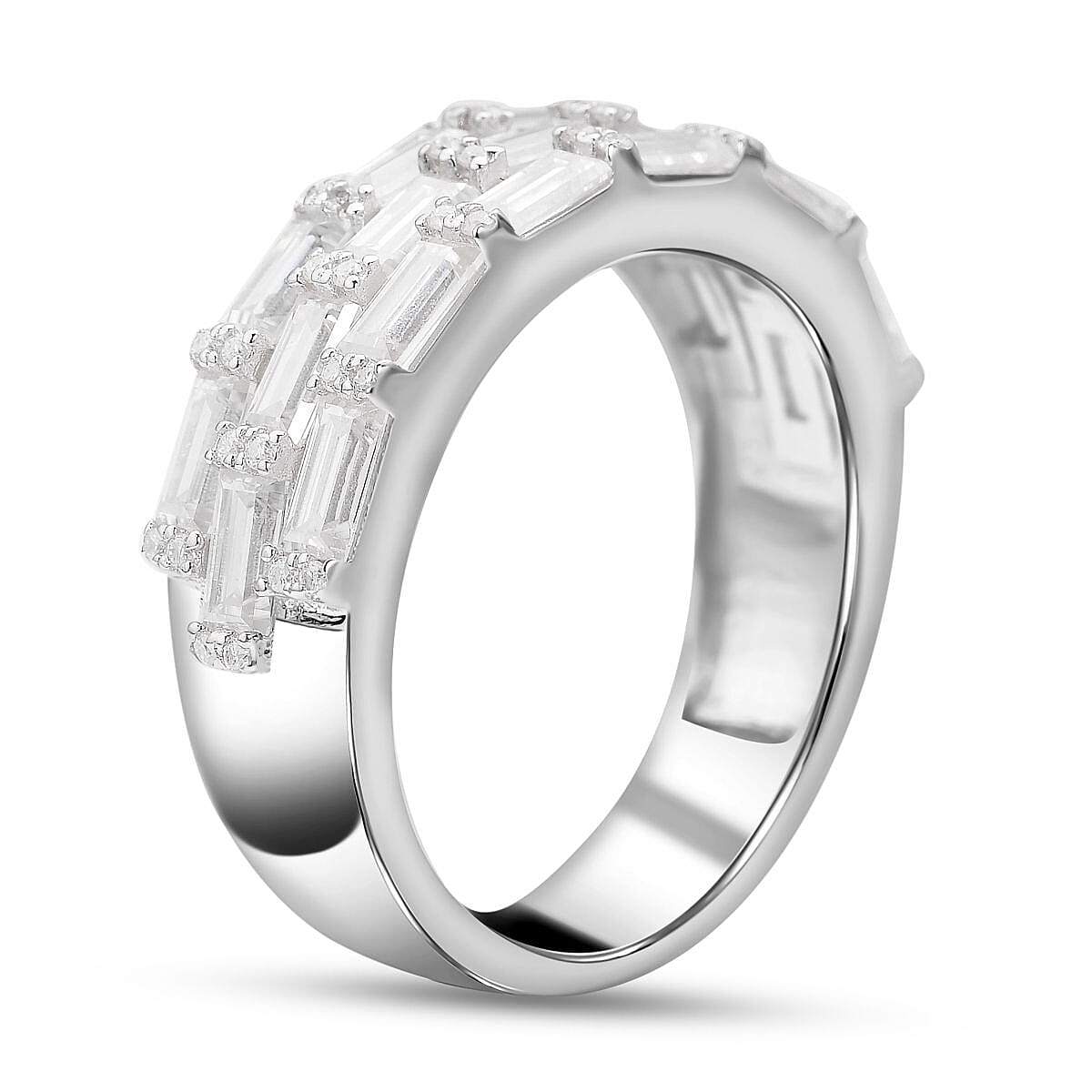 Moissanite Half Eternity Ring in Rhodium Overlay Sterling Silver 2.73 Ct.