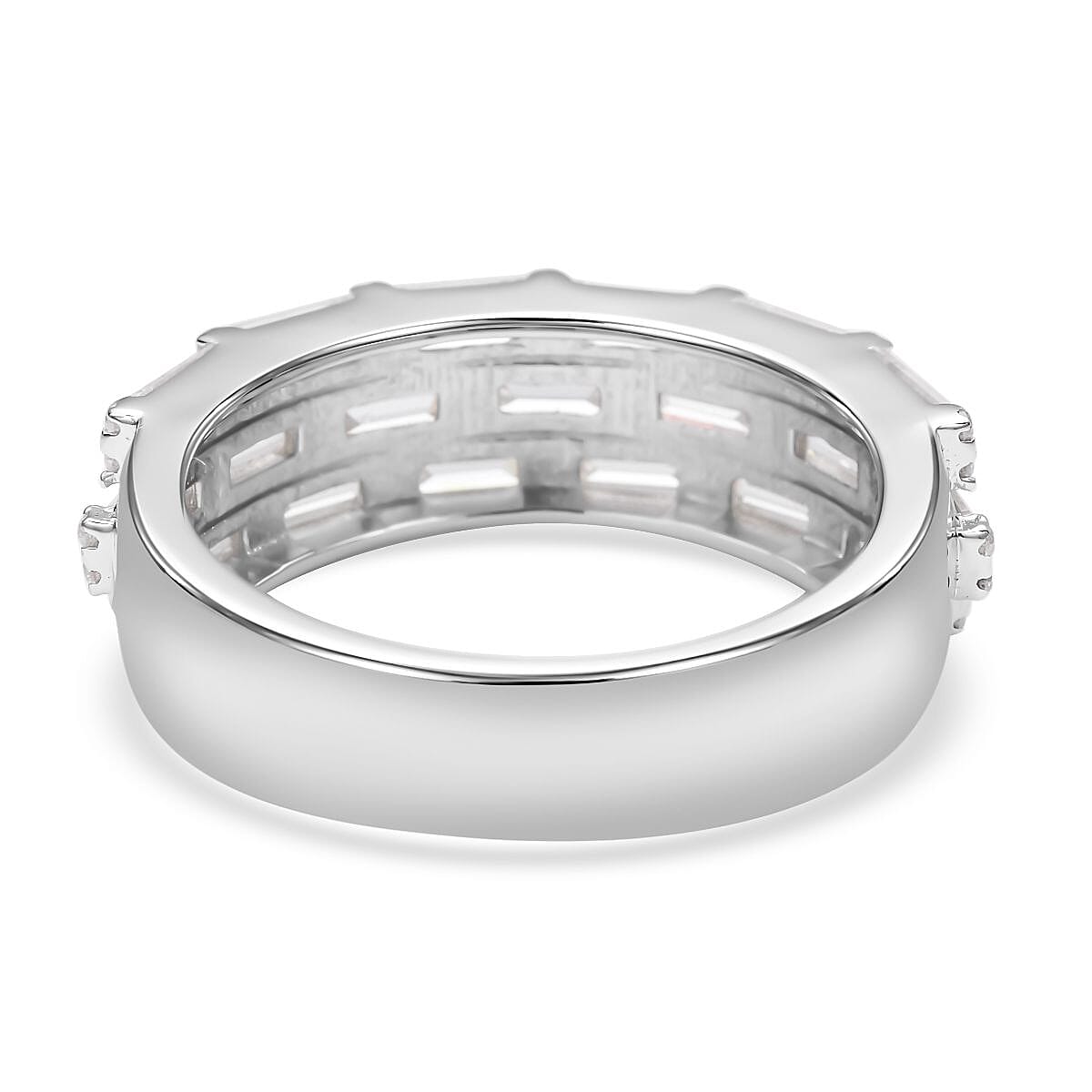 Moissanite Half Eternity Ring in Rhodium Overlay Sterling Silver 2.73 Ct.