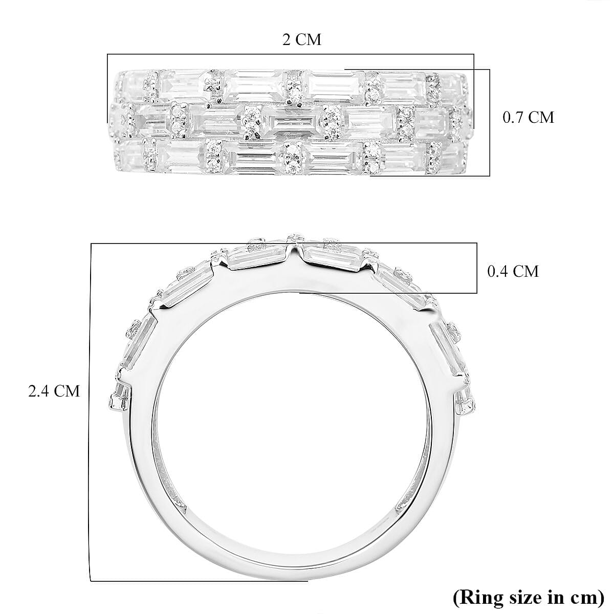 Moissanite Half Eternity Ring in Rhodium Overlay Sterling Silver 2.73 Ct.