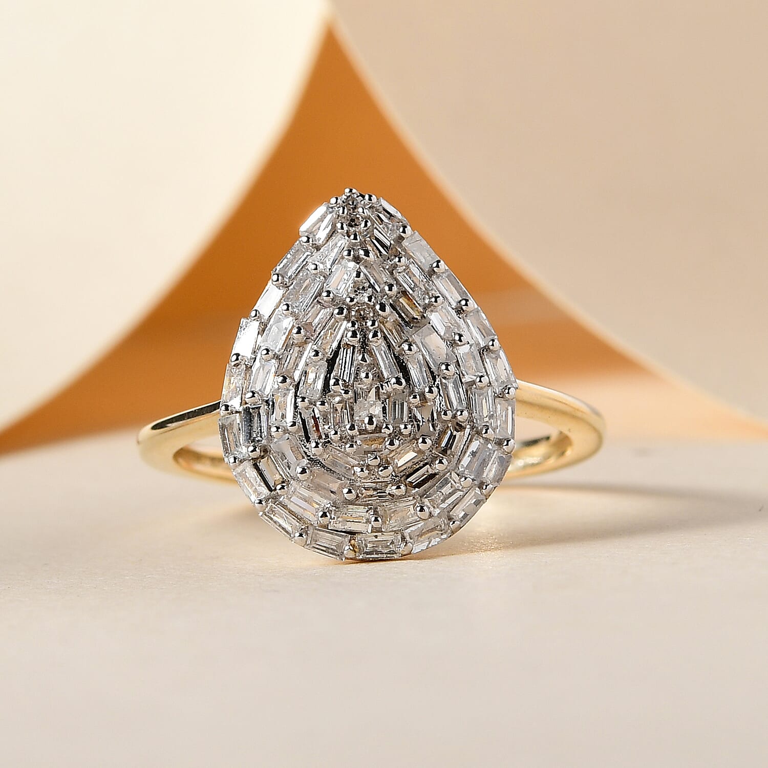 9K Yellow Gold SGL Certified Diamond (I1-I2-G-H) Cluster Ring 0.51 Ct.