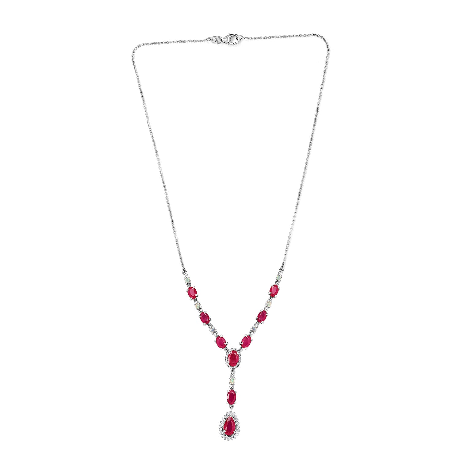 African Ruby, Ethiopian Welo Opal and Natural Cambodian Zircon Necklace (Size - 18) in Platinum Overlay Sterling Silver 13.79 Ct, Silver Wt. 8.00 Gms