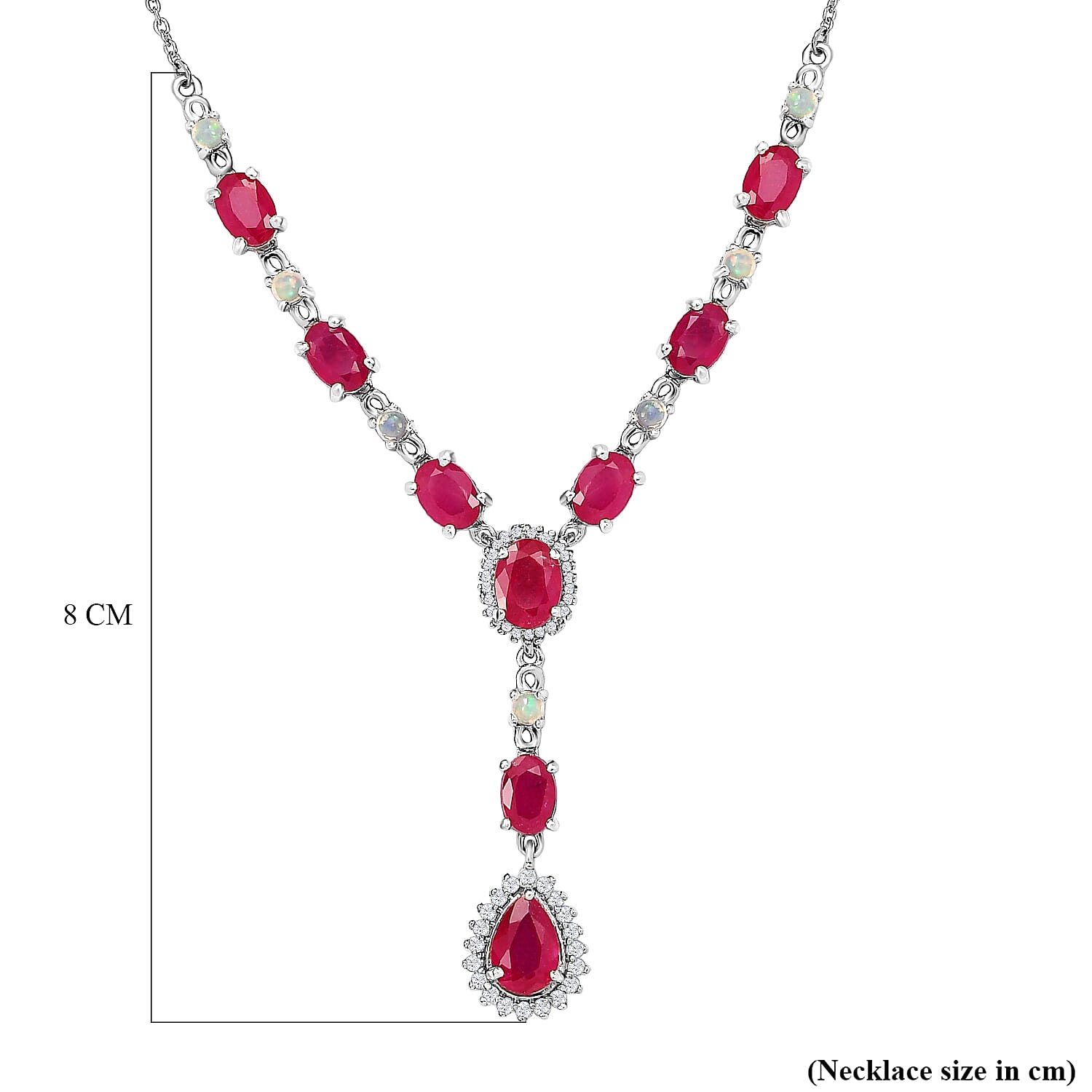 African Ruby, Ethiopian Welo Opal and Natural Cambodian Zircon Necklace (Size - 18) in Platinum Overlay Sterling Silver 13.79 Ct, Silver Wt. 8.00 Gms