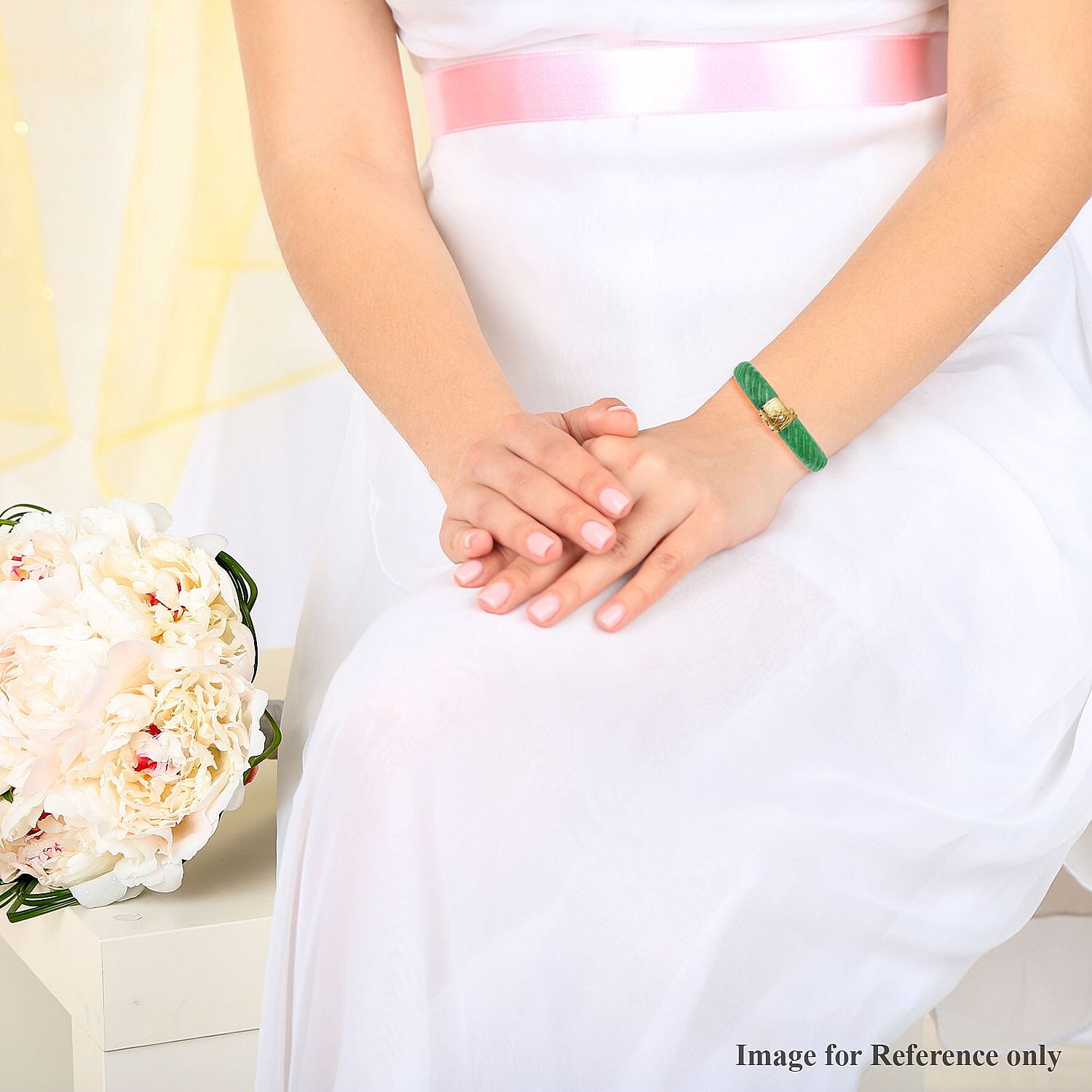 Designer Inspired - Carved Green Jade  Bangle (Size - 7.5) in 18k Vermeil Yellow Gold Overlay Sterling Silver 206.50 Ct.