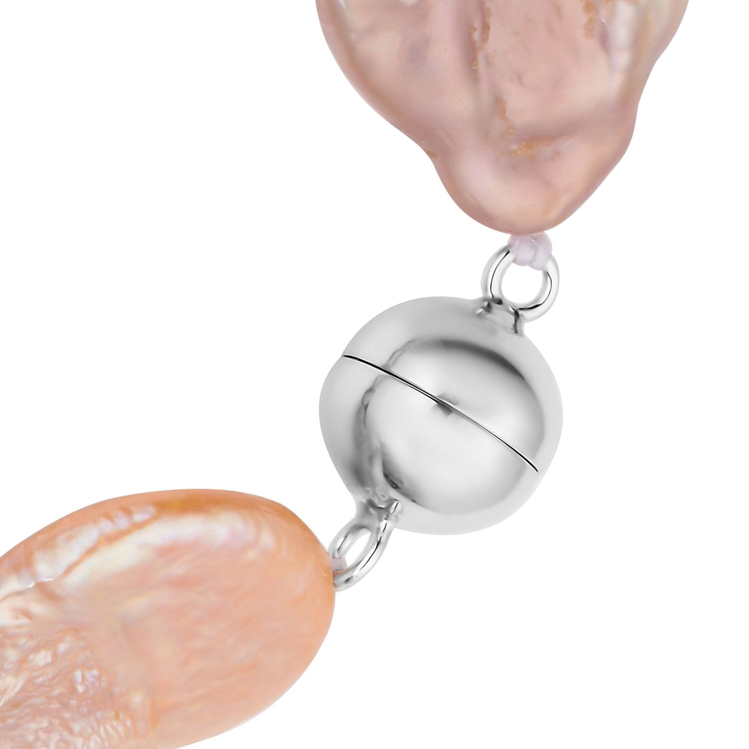 Multi Colour Keshi Pearl Bracelet (Size - 7) With Magnetic Lock in Rhodium Overlay Sterling Silver