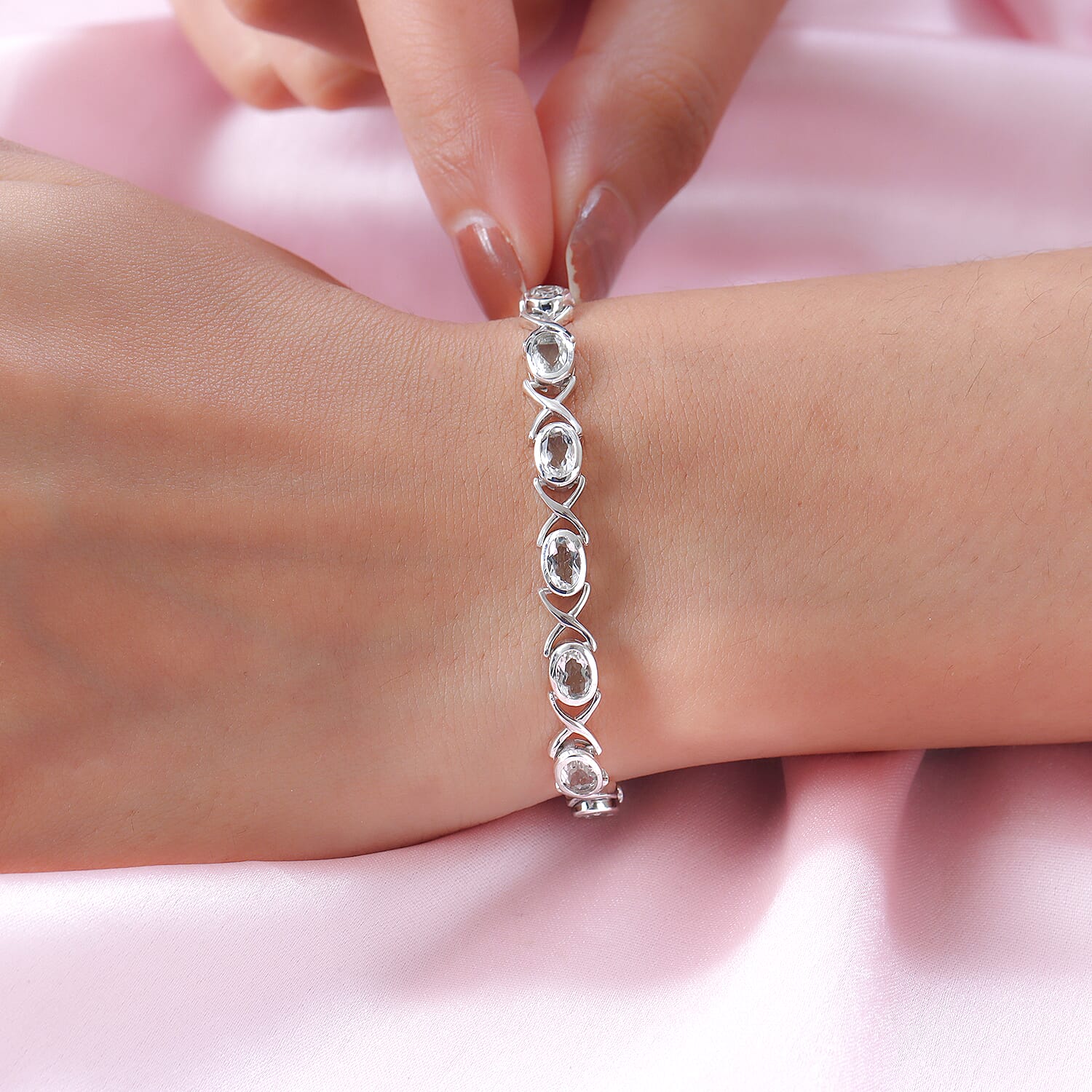 Hyalite Opal  Cluster Bracelet (Size - 7) in Platinum Overlay Sterling Silver 5.94 ct,  Silver Wt. 10 Gms  3.030  Ct.