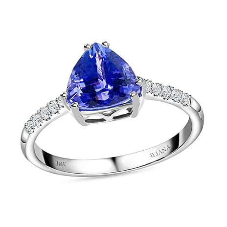 18K W Gold  AAA  Tanzanite, White Diamond SI Ring 2.05 pc,  Gold Wt. 2.8 Gms  2.050  Ct.