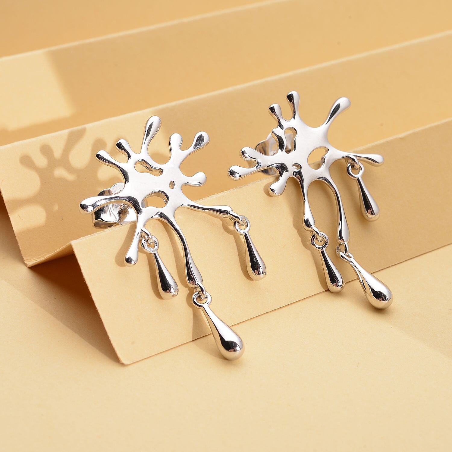 LucyQ Splash Collection - Rhodium Overlay Sterling Silver Drop Earrings (With Push Back)