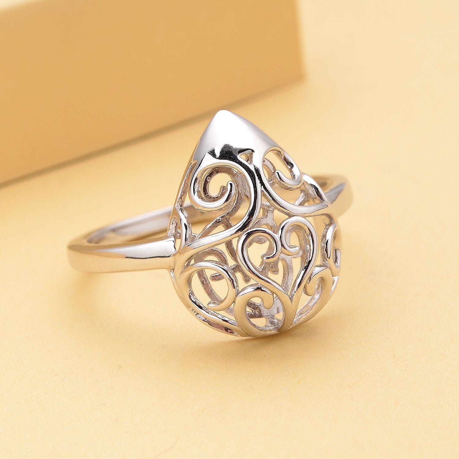 LucyQ Air Drip Collection - Rhodium Overlay Sterling Silver Rococo Ring