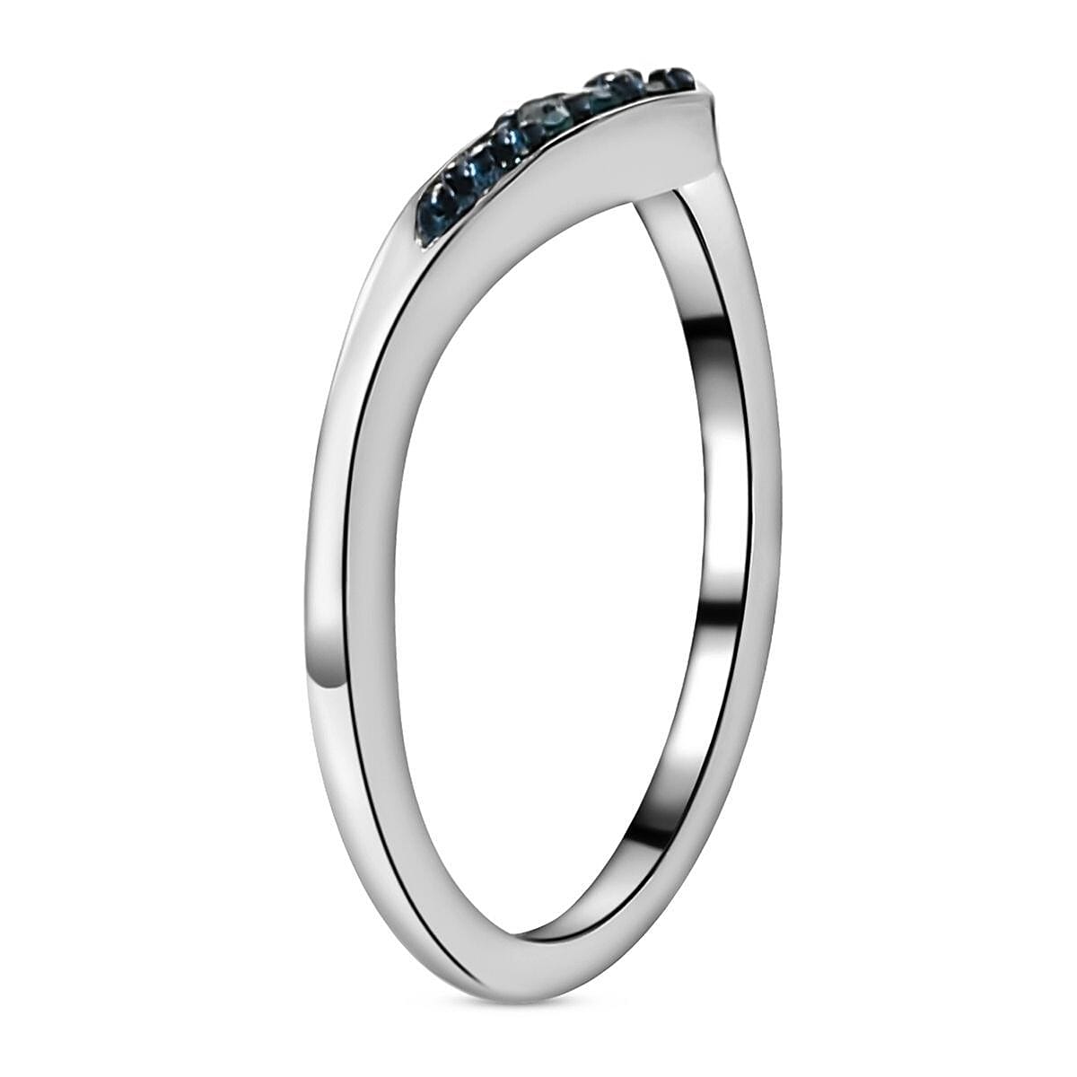 Blue Diamond Wishbone Ring in Platinum Overlay Sterling Silver