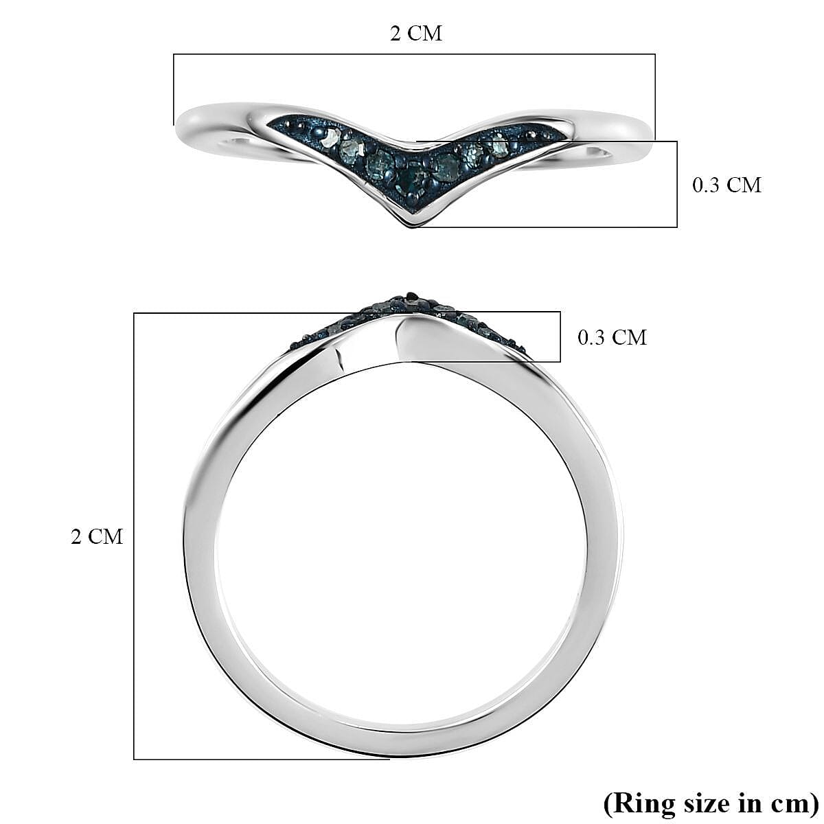 Blue Diamond Wishbone Ring in Platinum Overlay Sterling Silver