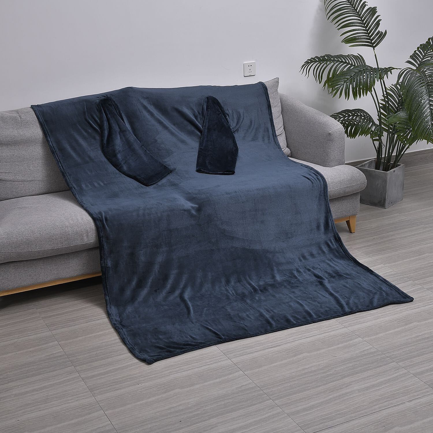 Homesmart Super Soft Flannel Blanket with Sleeves (Size 215x150 Cm) - Navy