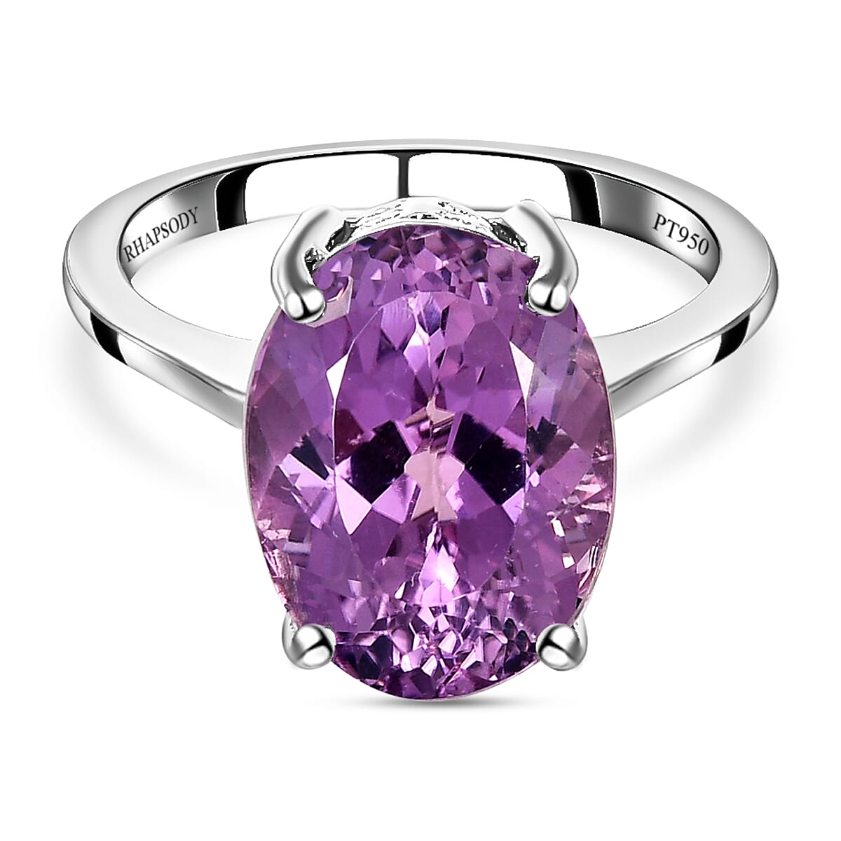 RHAPSODY 950 Platinum AAAA Kunzite Solitaire Ring 8.00 Ct, Platinum Wt. 5.32 Gms
