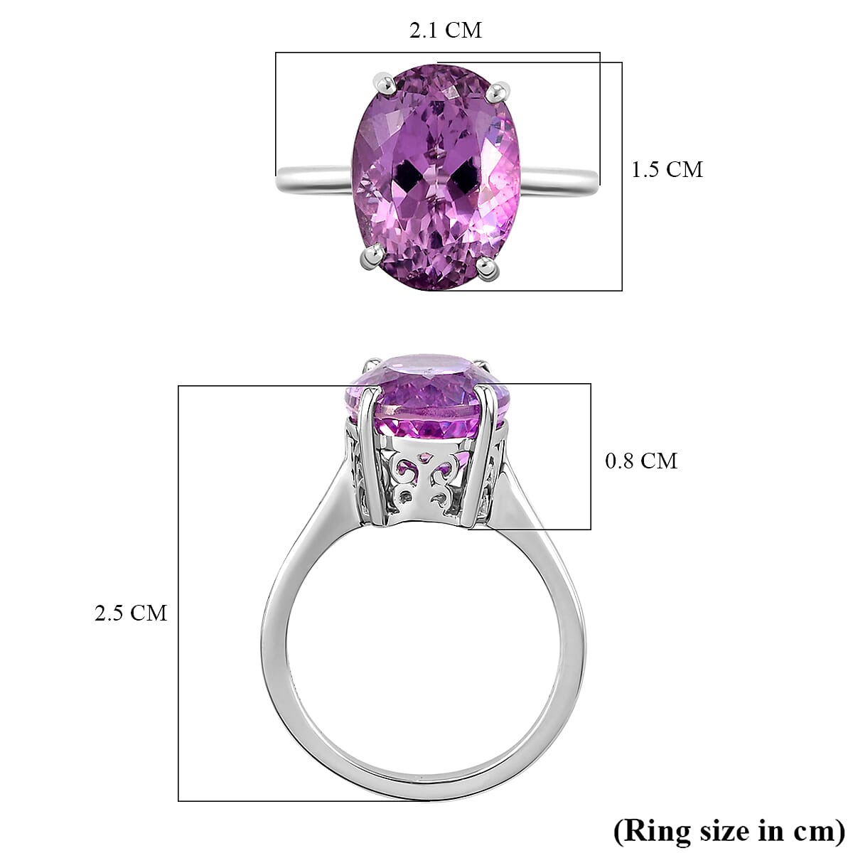 RHAPSODY 950 Platinum AAAA Kunzite Solitaire Ring 8.00 Ct, Platinum Wt. 5.32 Gms
