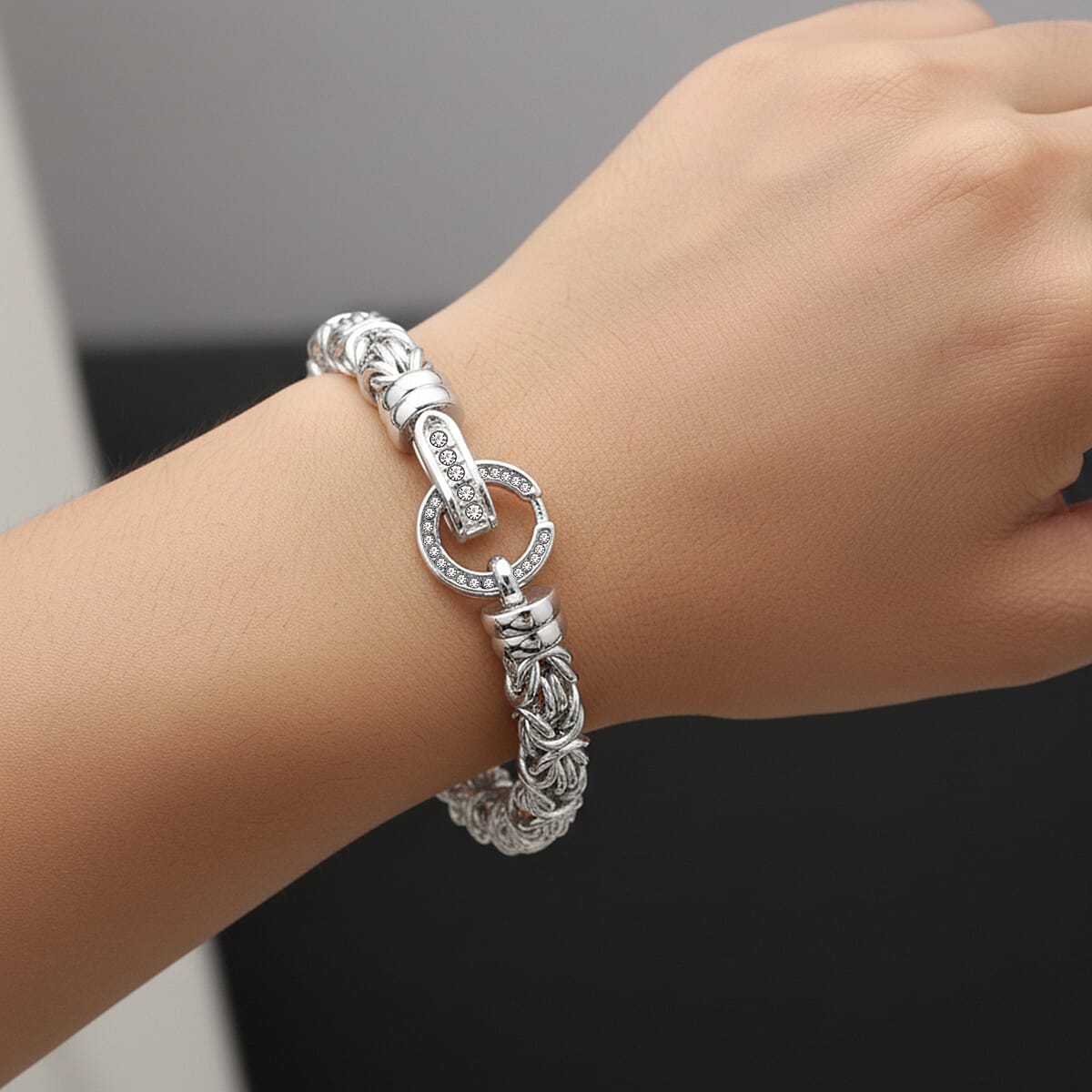 White Crystal Byzantine Link Bracelet (Size - 7.5)