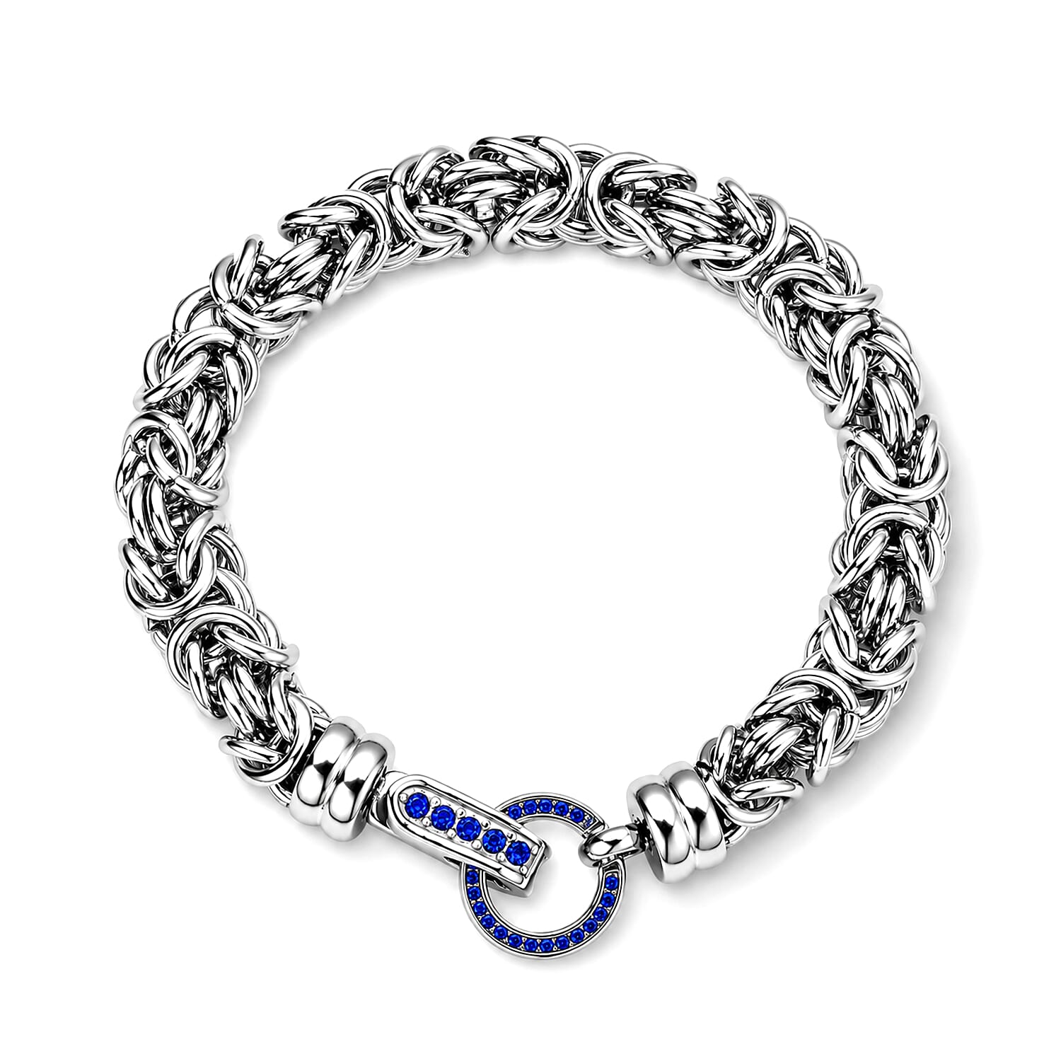 Blue Crystal Byzantine Link Bracelet (Size - 7.5)