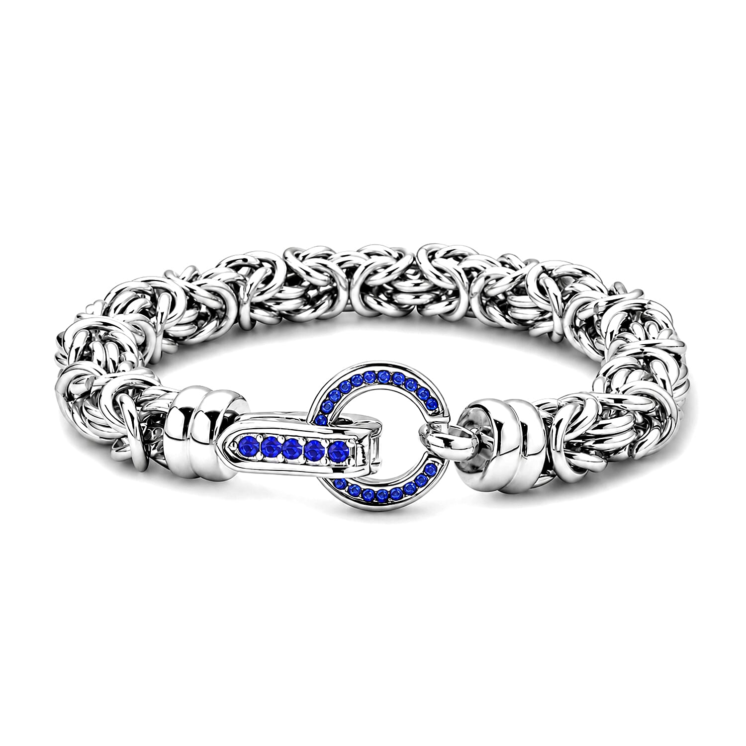 Blue Crystal Byzantine Link Bracelet (Size - 7.5)