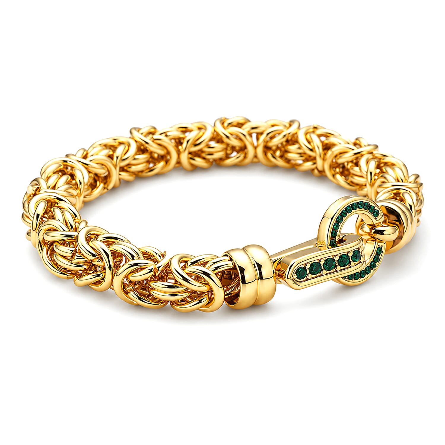 Green Crystal Byzantine Link Bracelet (Size - 7.5)
