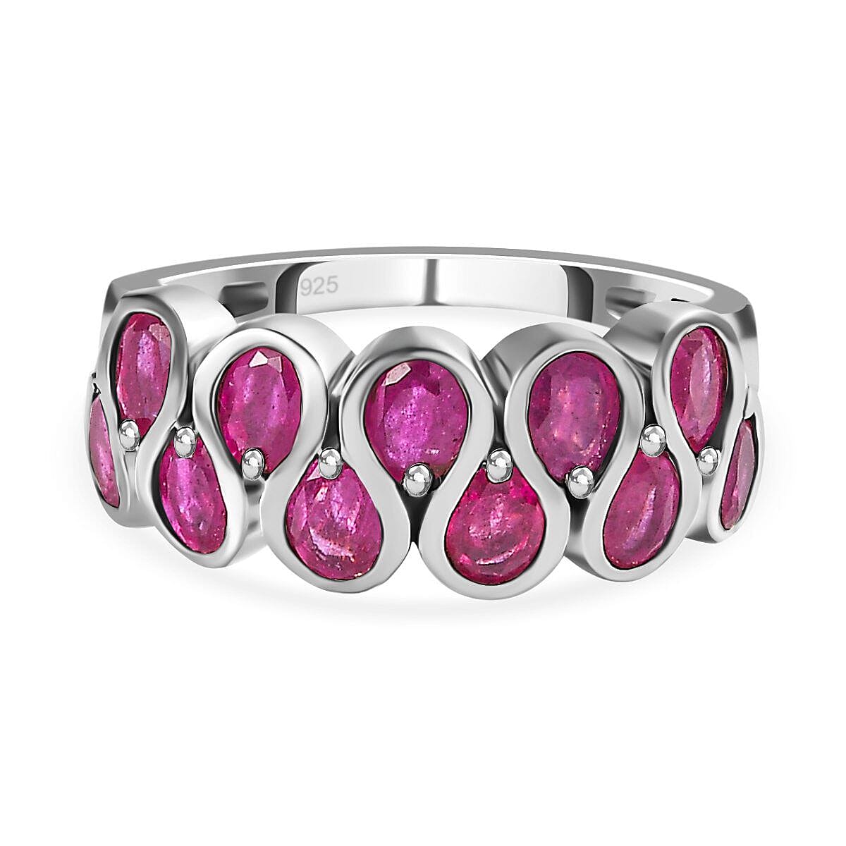 African Ruby Ring in Platinum Overlay Sterling Silver 2.90 Ct.