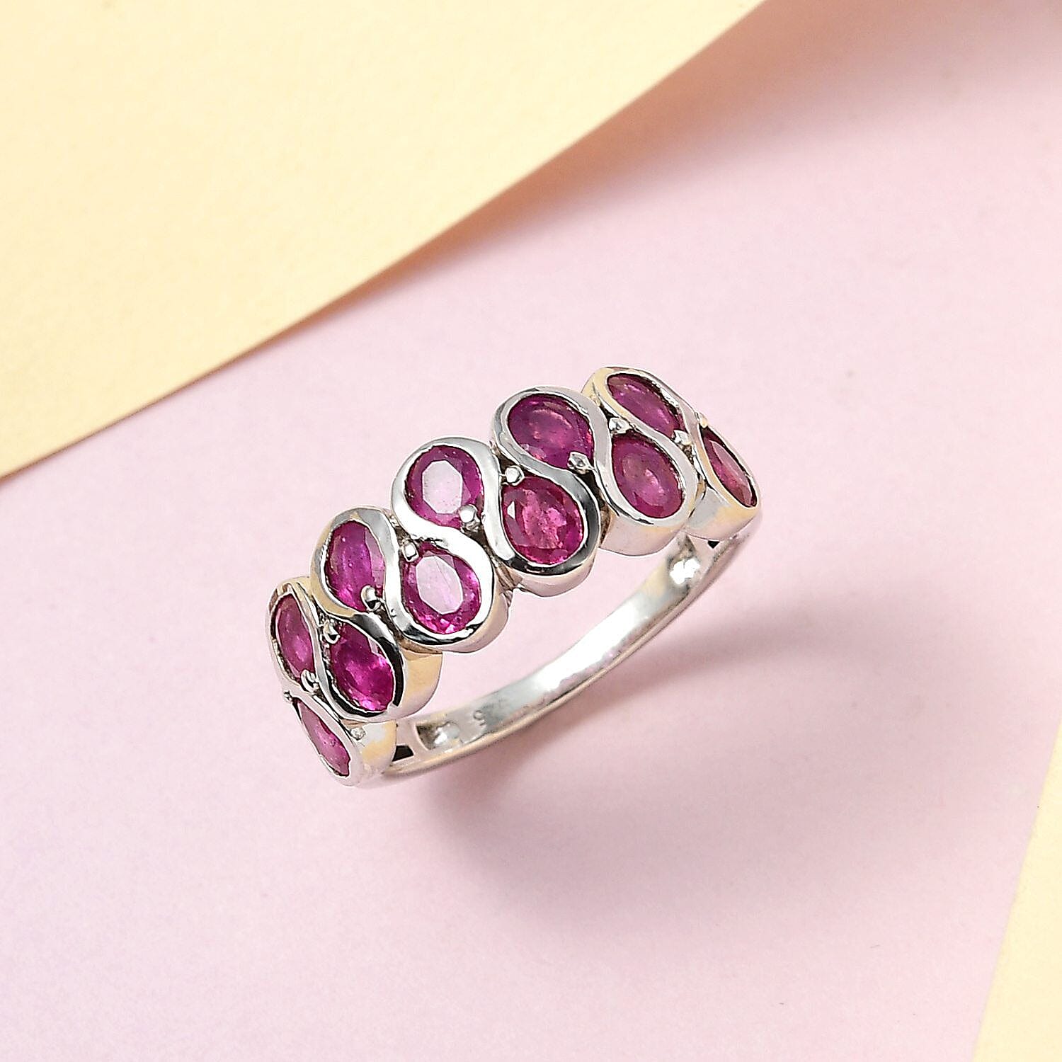 African Ruby Ring in Platinum Overlay Sterling Silver 2.90 Ct.