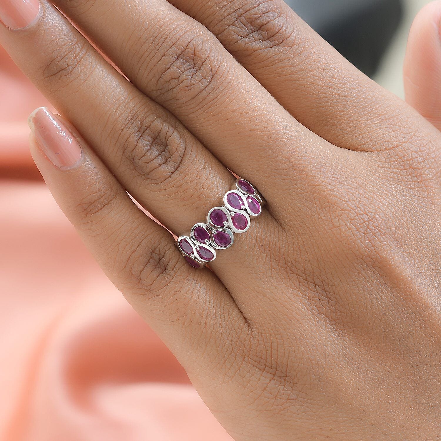 African Ruby Ring in Platinum Overlay Sterling Silver 2.90 Ct.