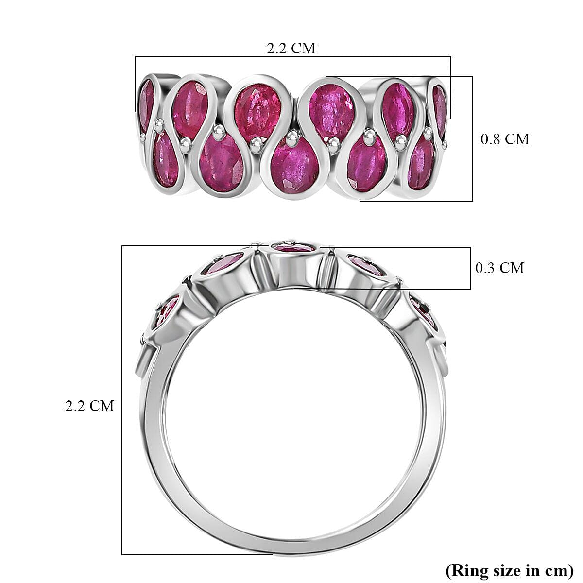 African Ruby Ring in Platinum Overlay Sterling Silver 2.90 Ct.