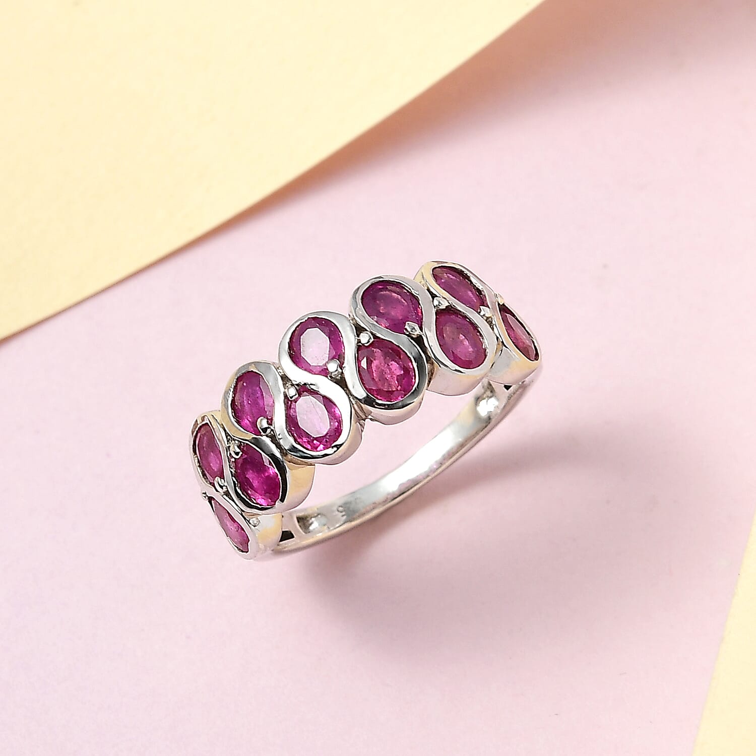 African Ruby Ring in Platinum Overlay Sterling Silver 2.90 Ct.