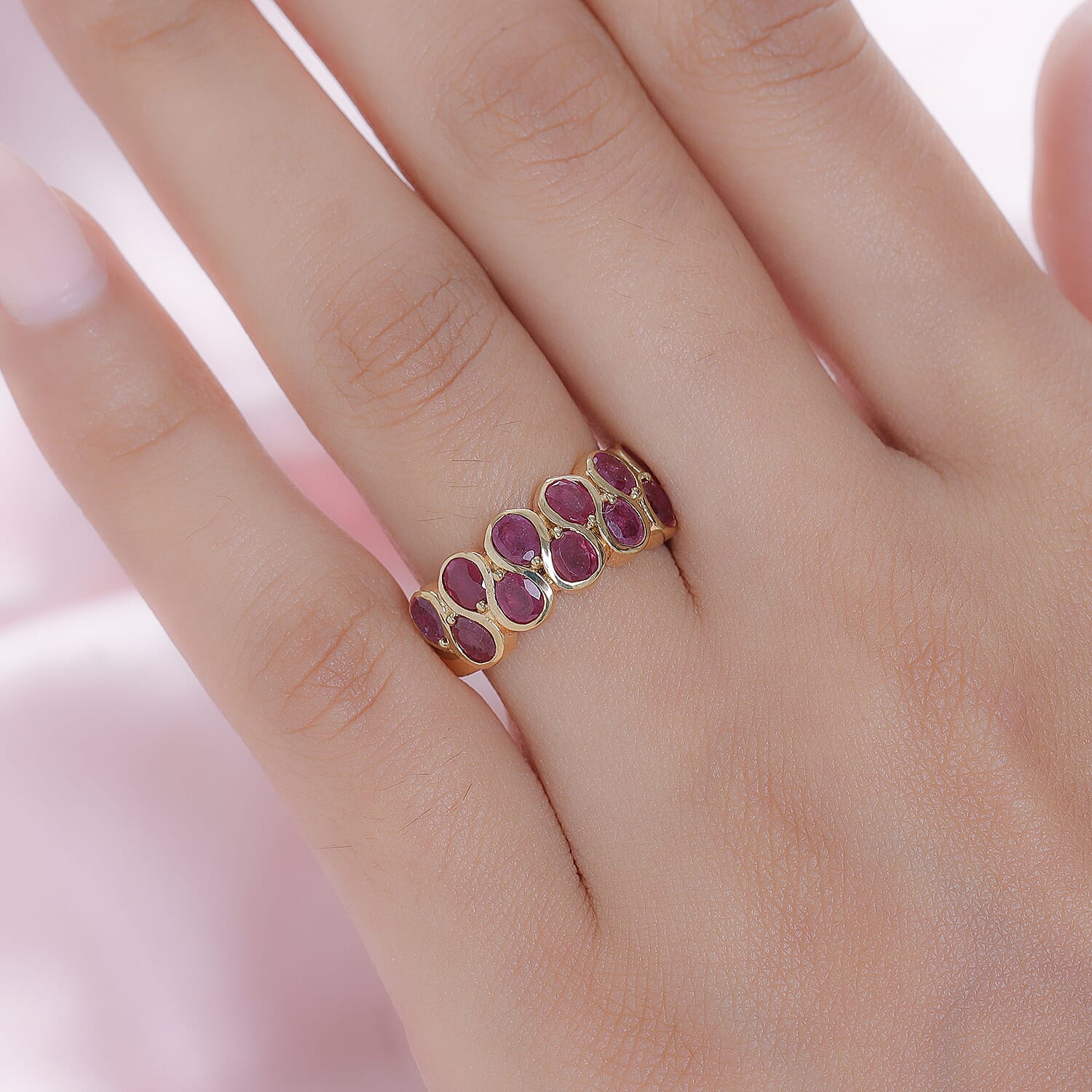 African Ruby Ring in 18K Yellow Gold Vermeil Plated Sterling Silver 2.90 Ct.