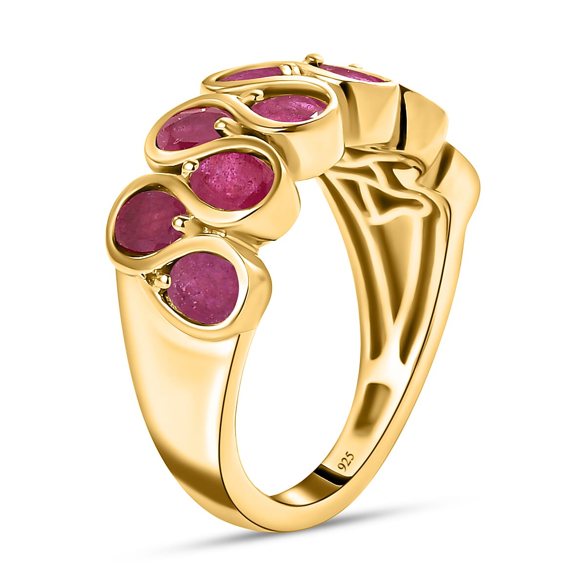 African Ruby Ring in 18K Yellow Gold Vermeil Plated Sterling Silver 2.90 Ct.