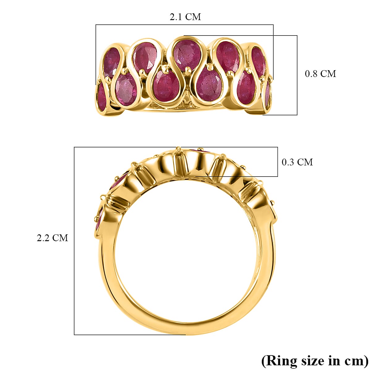 African Ruby Ring in 18K Yellow Gold Vermeil Plated Sterling Silver 2.90 Ct.