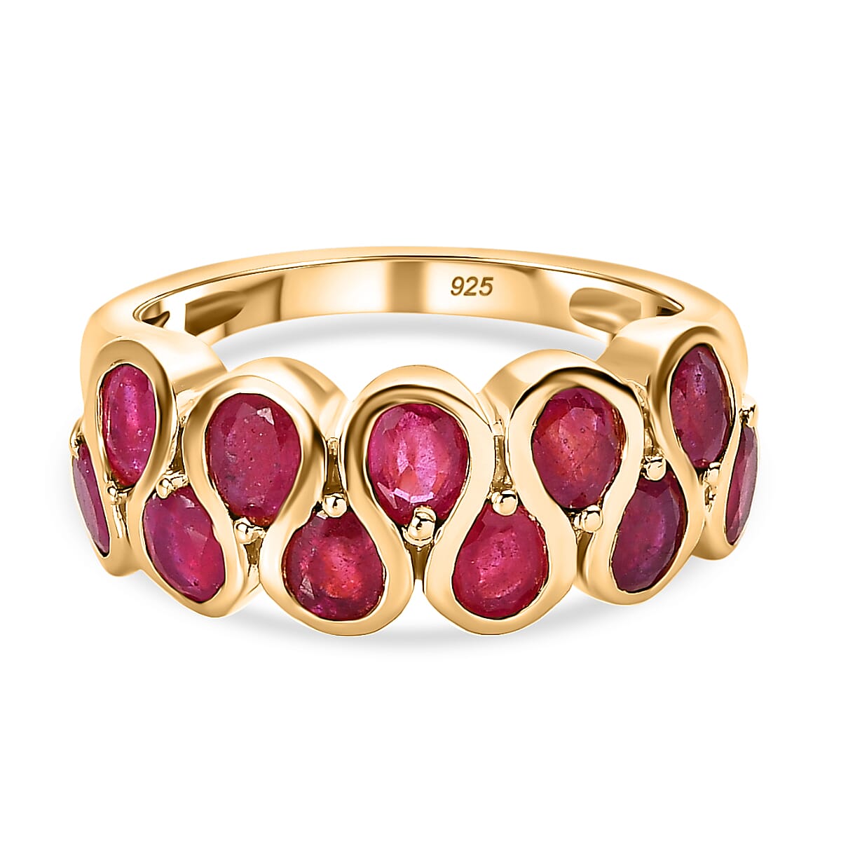 African Ruby Ring in 18K Yellow Gold Vermeil Plated Sterling Silver 2.90 Ct.