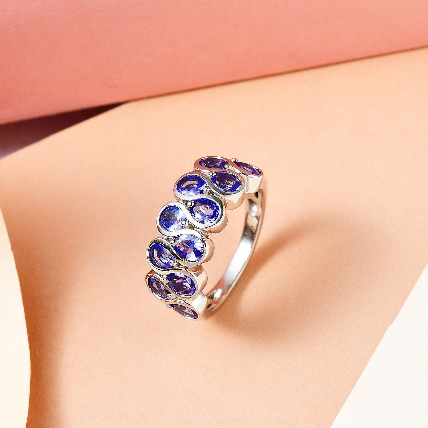 Tanzanite Half Eternity Ring in Platinum Overlay Sterling Silver 2.10 Ct.
