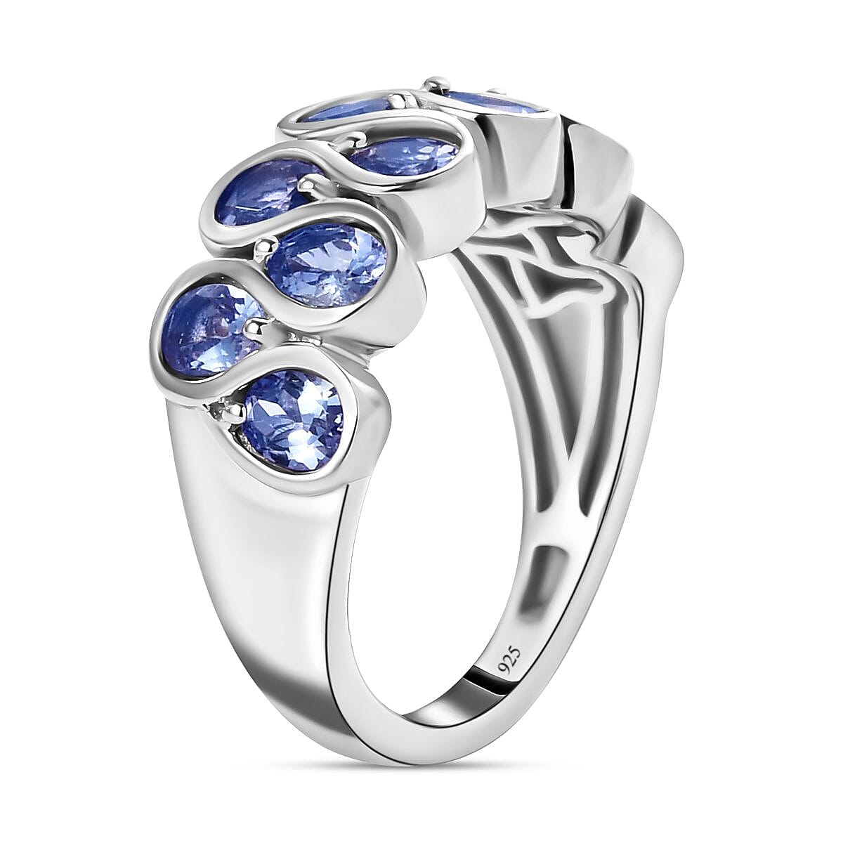Tanzanite Half Eternity Ring in Platinum Overlay Sterling Silver 2.10 Ct.