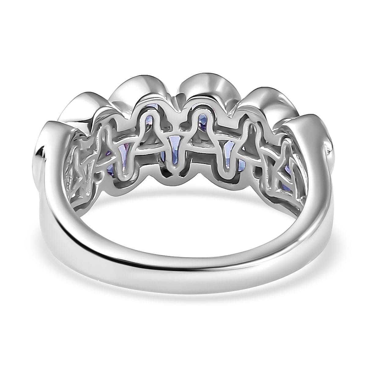 Tanzanite Half Eternity Ring in Platinum Overlay Sterling Silver 2.10 Ct.