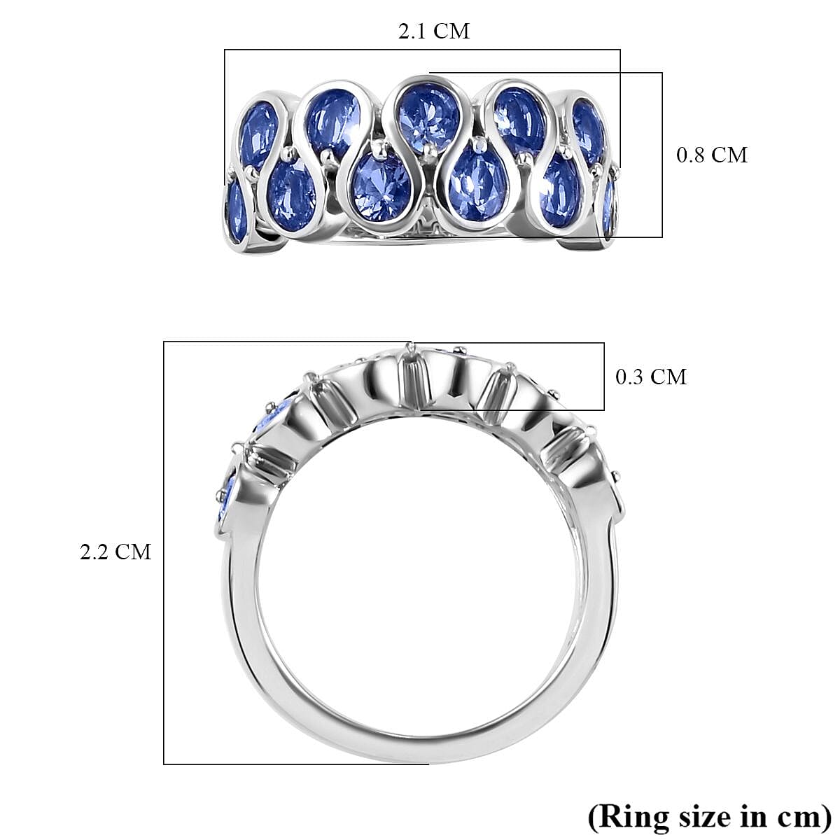 Tanzanite Half Eternity Ring in Platinum Overlay Sterling Silver 2.10 Ct.