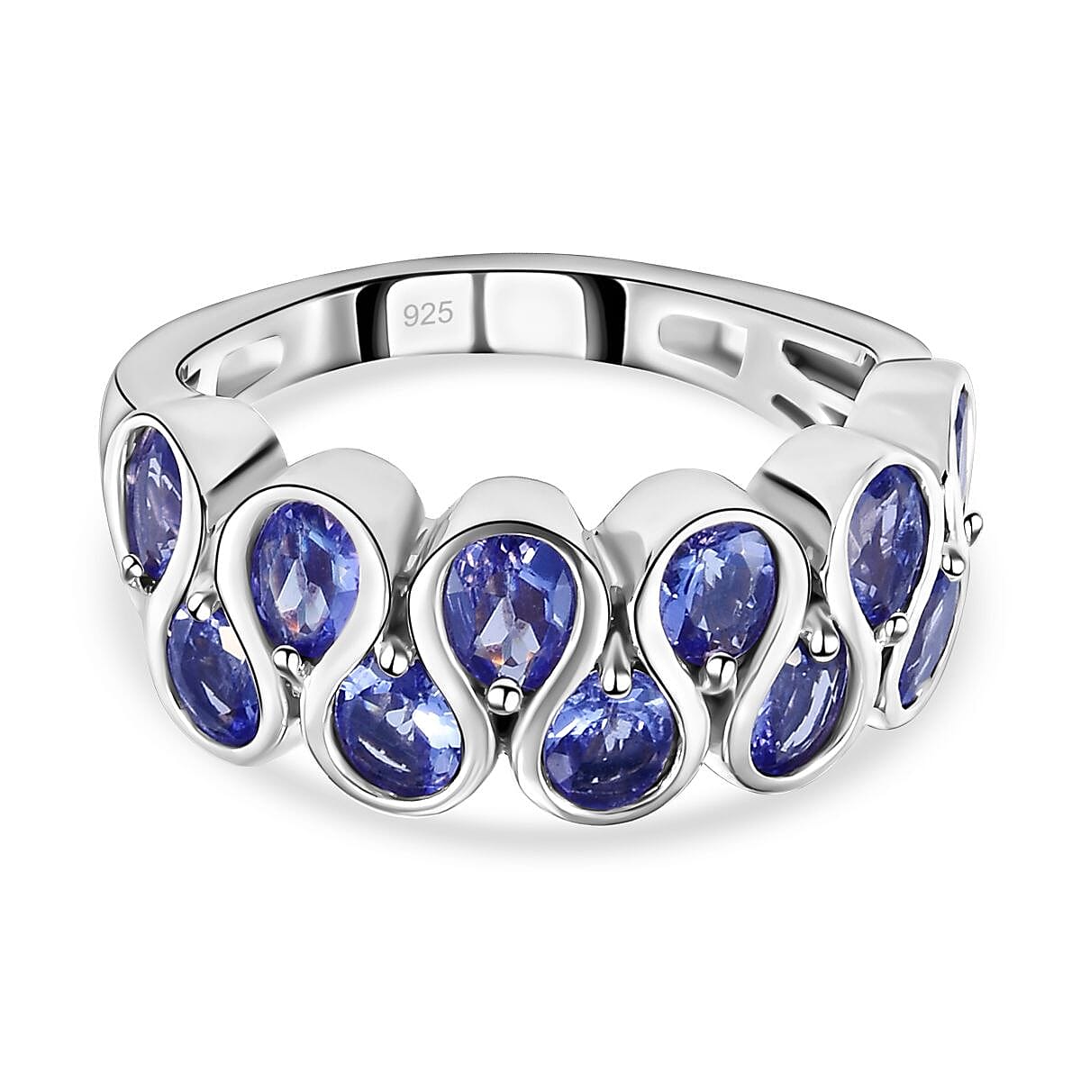 Tanzanite Half Eternity Ring in Platinum Overlay Sterling Silver 2.10 Ct.