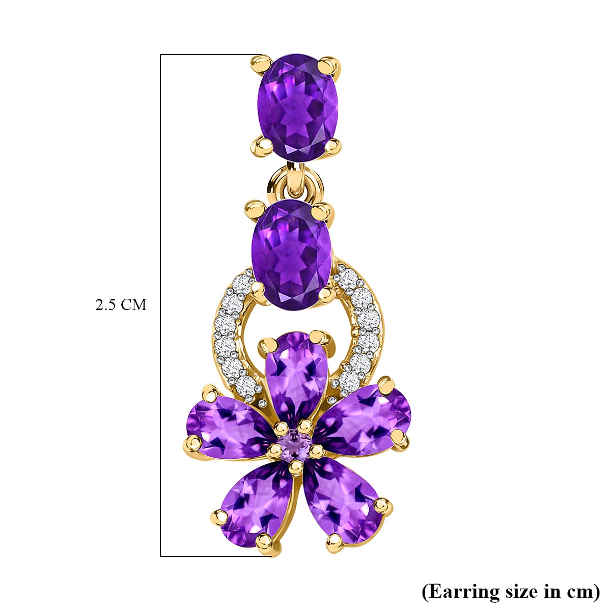 African Amethyst ,White Zircon Dangling Earring (With Push Back) in 18K Vermeil Yellow Gold Plated Sterling Silver.
