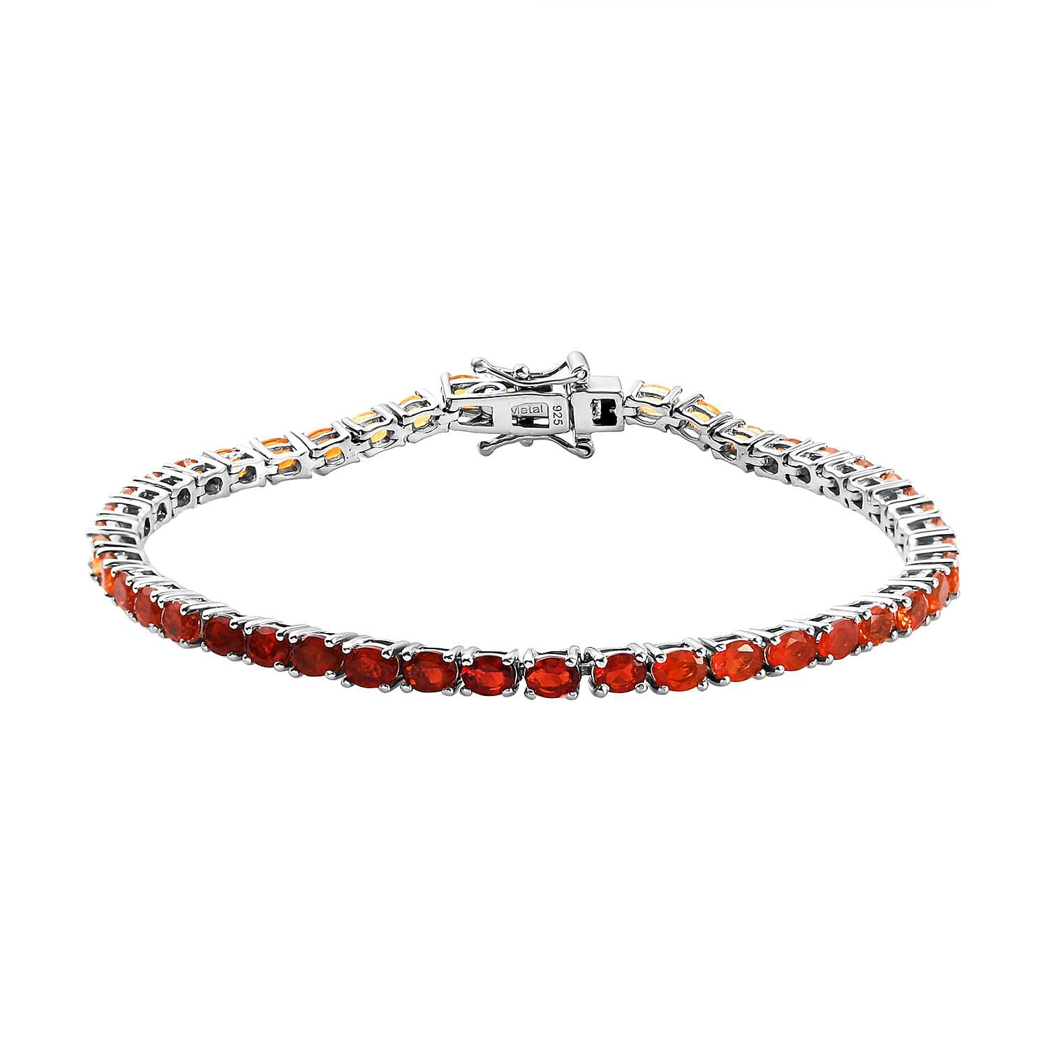 Jalisco Shades of Fire Opal Bracelet (Size - 7.5) in Platinum Overlay Sterling Silver 5.26 Ct, Silver Wt. 9.73 Gms