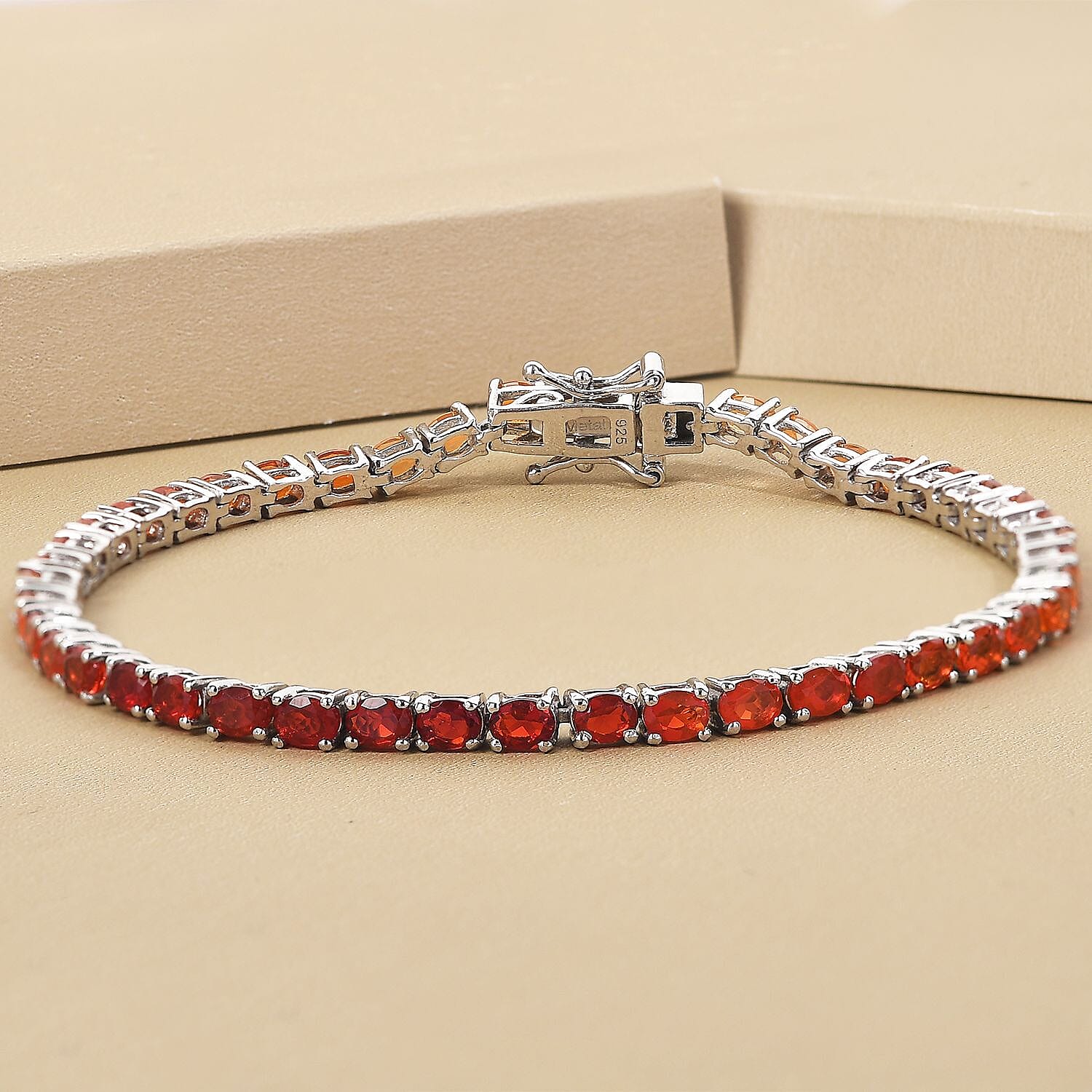Jalisco Shades of Fire Opal Bracelet (Size - 7.5) in Platinum Overlay Sterling Silver 5.26 Ct, Silver Wt. 9.73 Gms