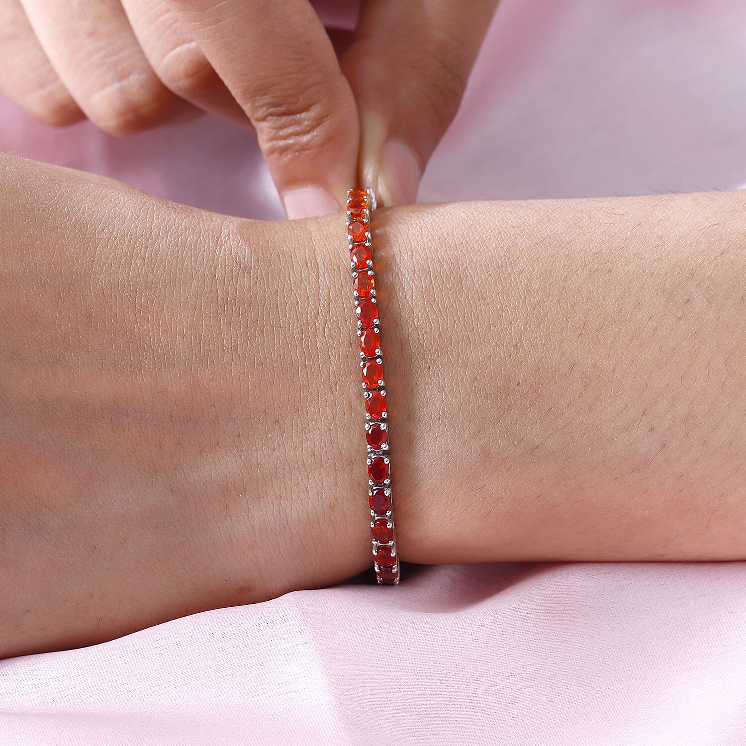 Jalisco Shades of Fire Opal Bracelet (Size - 7.5) in Platinum Overlay Sterling Silver 5.26 Ct, Silver Wt. 9.73 Gms