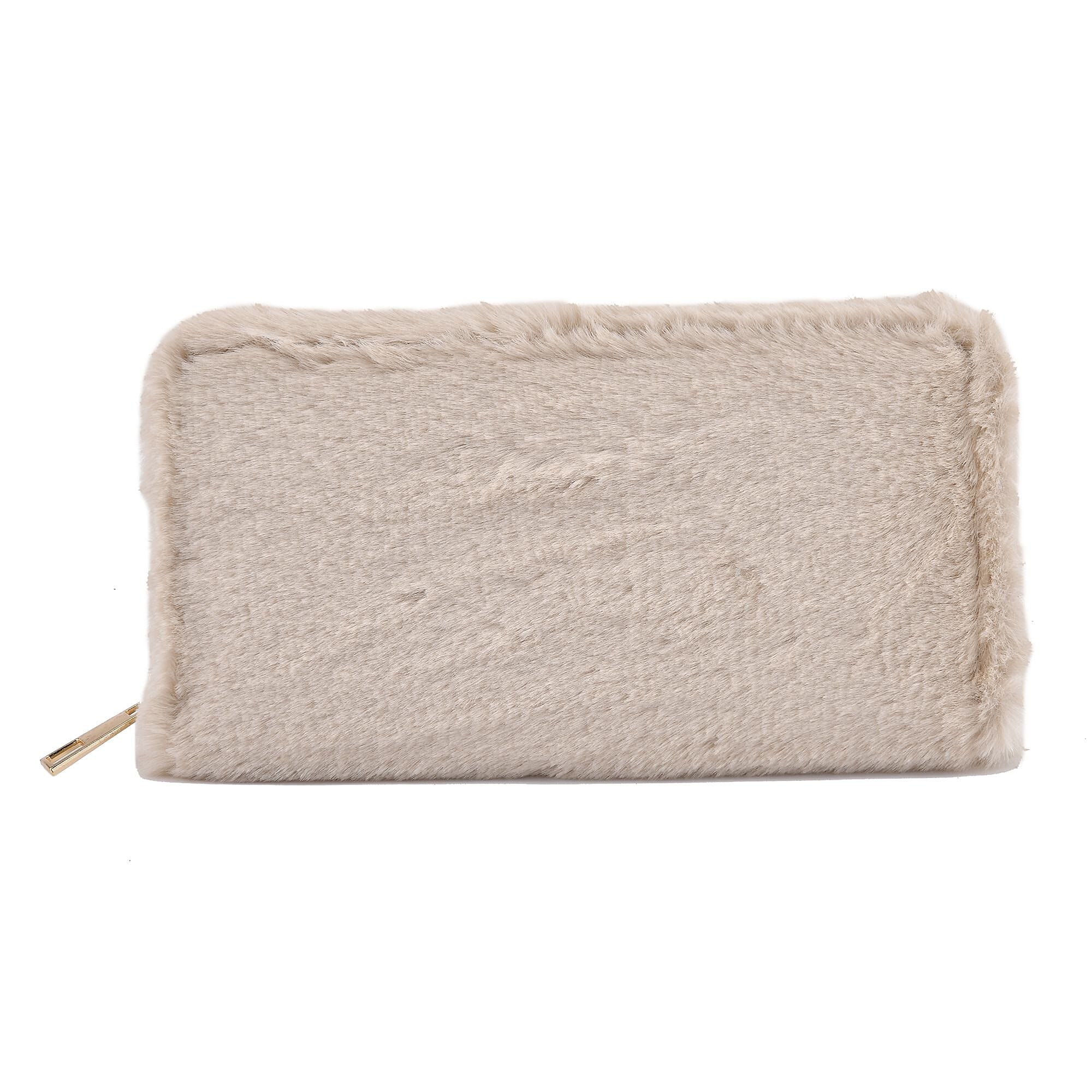 Faux Fur Wallet with Zipper Closure (Size 19x3x9 Cm) - Apricot