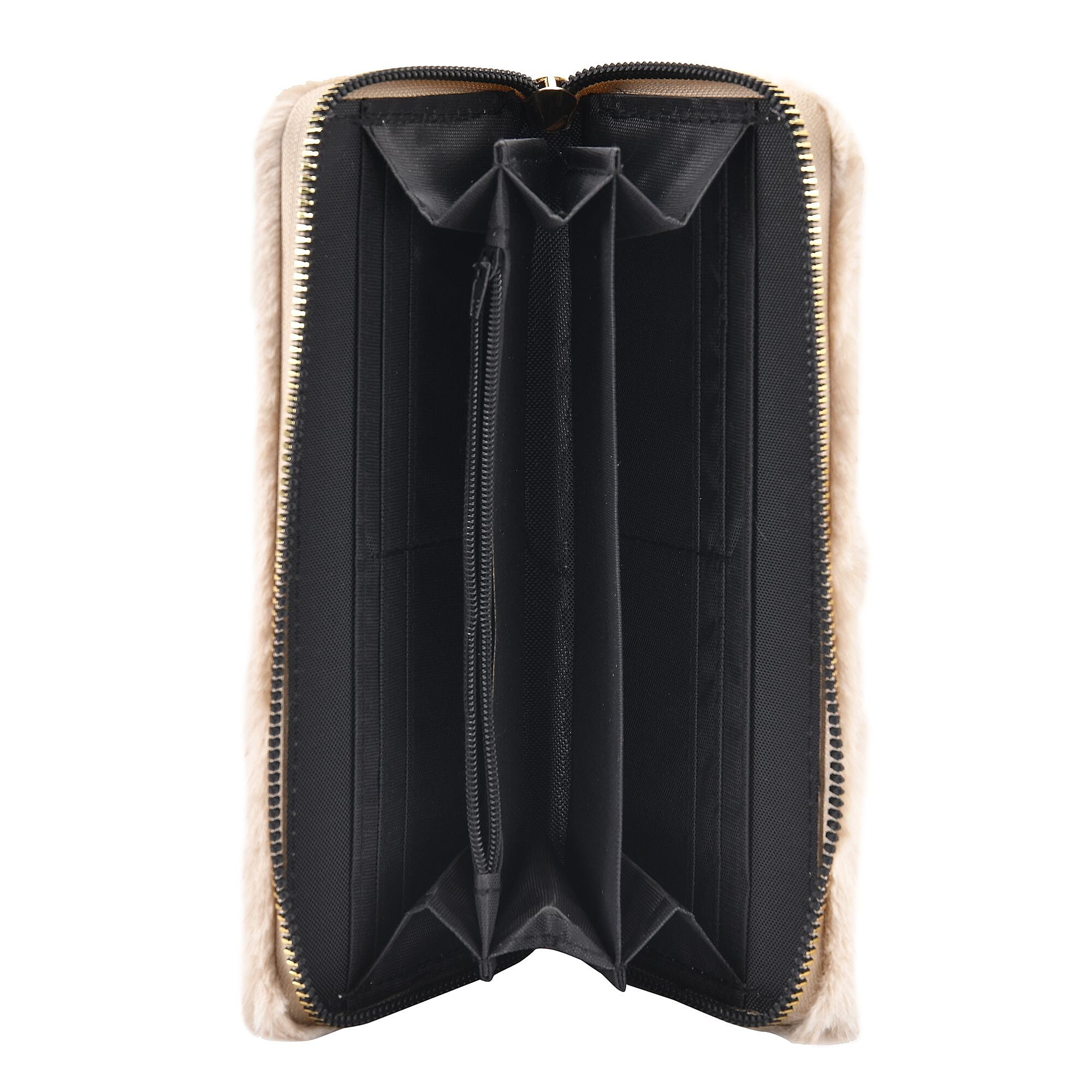 Faux Fur Wallet with Zipper Closure (Size 19x3x9 Cm) - Apricot