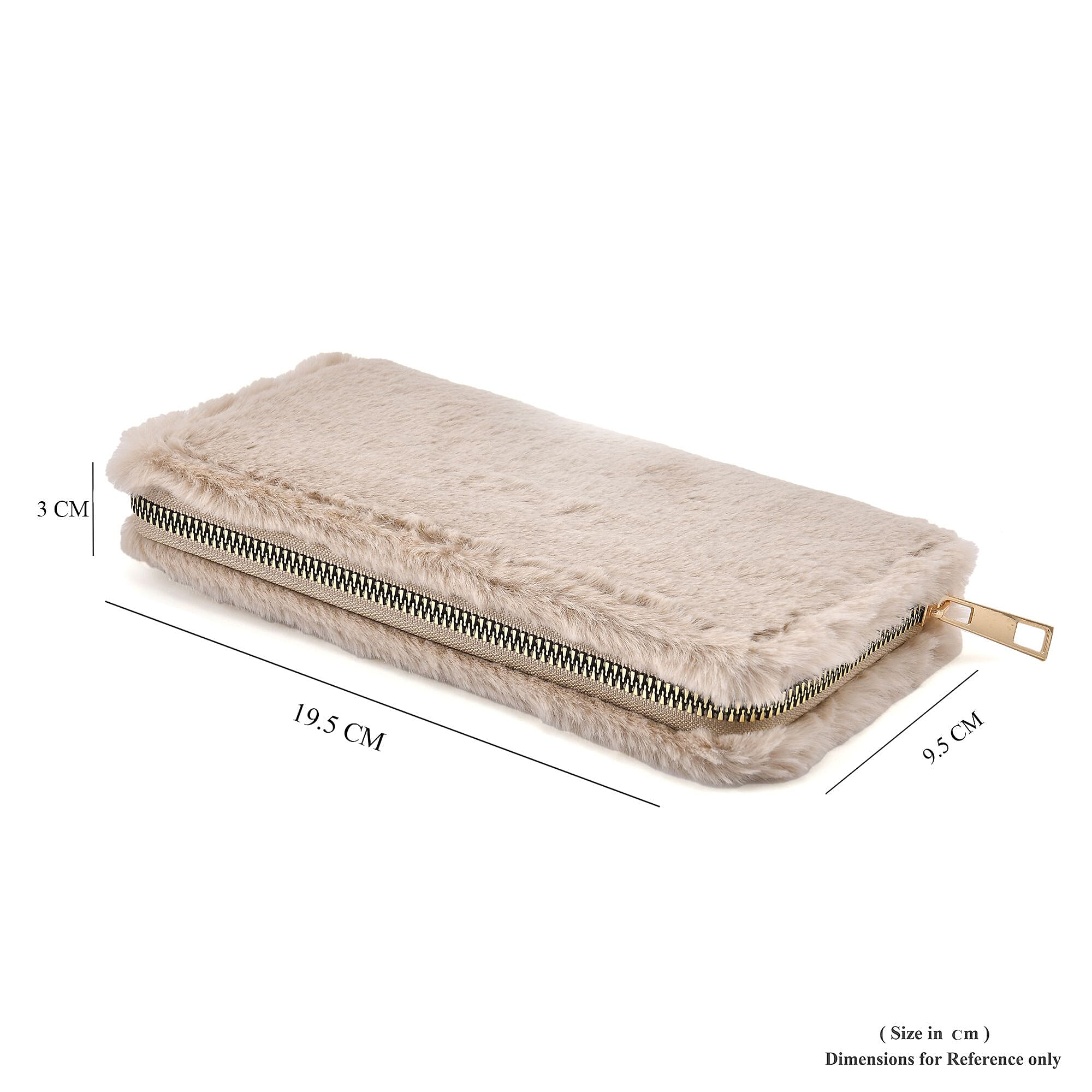 Faux Fur Wallet with Zipper Closure (Size 19x3x9 Cm) - Apricot