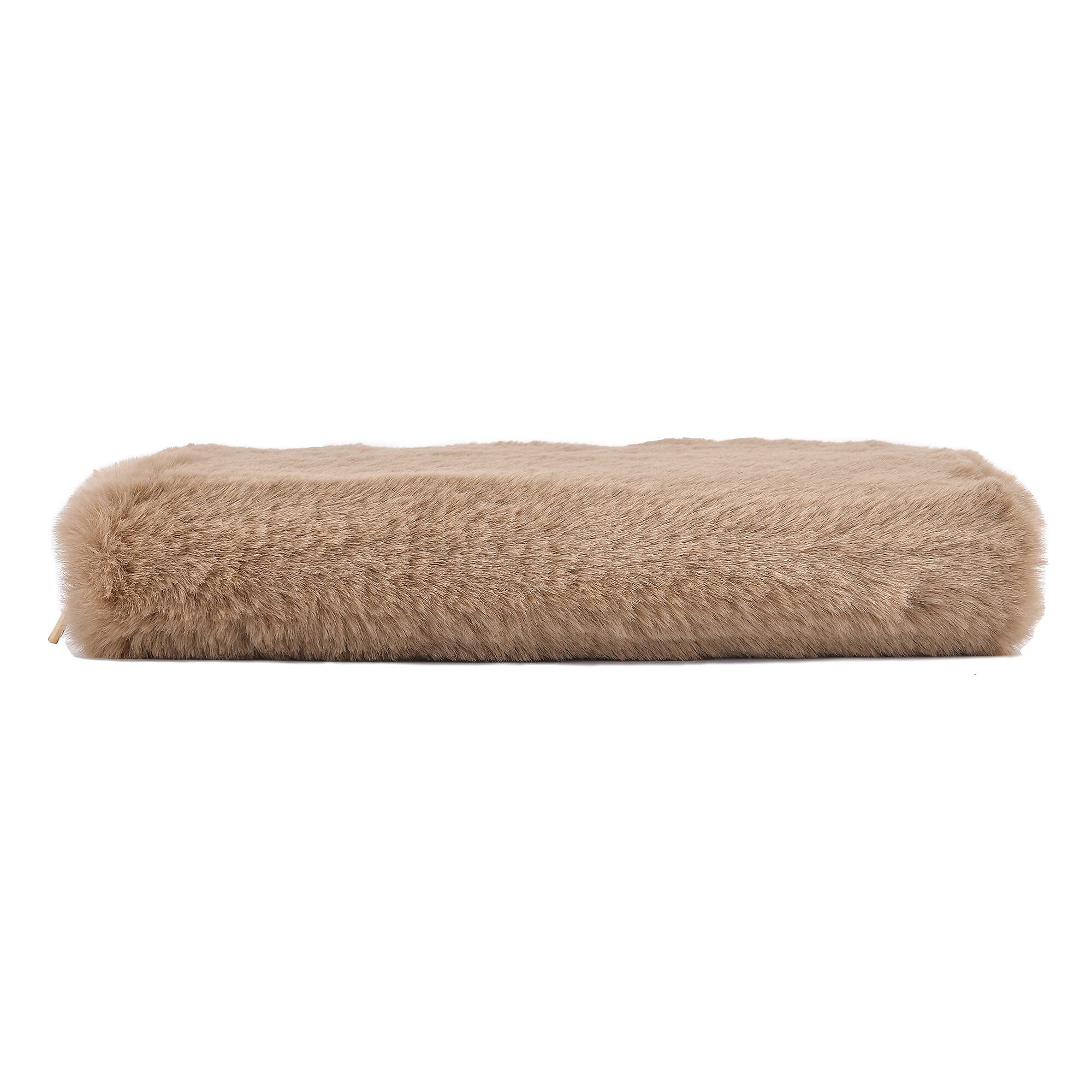 Faux Fur Wallet with Zipper Closure (Size 19x3x9 Cm) - Khaki