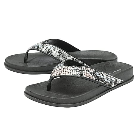 DUNLOP Tyra Snake Print Flip Flop Sandals (Size 3) - Black