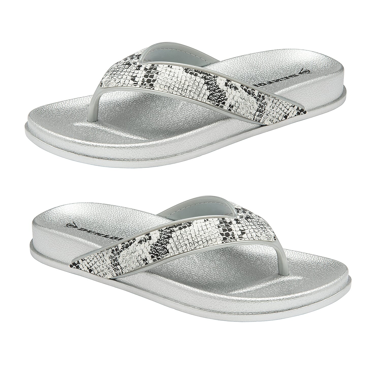 DUNLOP Tyra Snake Print Flip Flop Sandals (Size 3) - Black