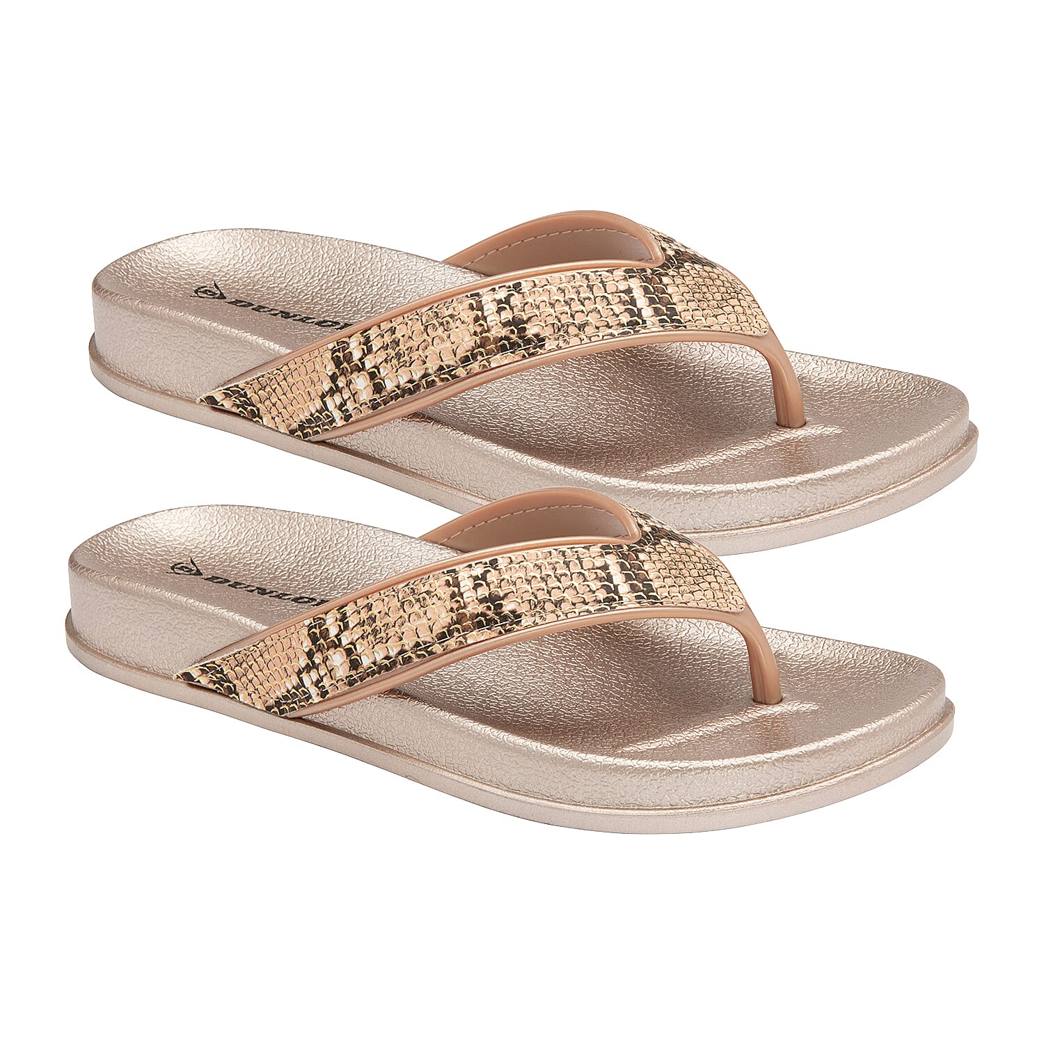 DUNLOP Tyra Snake Print Flip Flop Sandals (Size 3) - Black